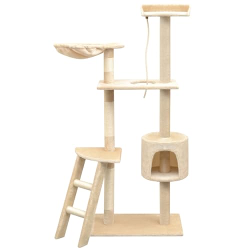 Homvdxl 150 cm Katzenbaum Turm für Indoor-Katzen, mehrstöckiges Möbel-Aktivitätszentrum mit Kratzstämmen, Ständer, Haus, Wohnung, Hängematte, Leiter, Kätzchen, Haustier-Spielhaus, Beige Homvdxl 150 cm Katzenbaum Turm für Indoor-Katzen, mehrstöckiges Möbel-Aktivitätszentrum mit Kratzstämmen, Ständer, Haus, Wohnung, Hängematte, Leiter, Kätzchen, Haustier-Spielhaus, Beige von Homvdxl