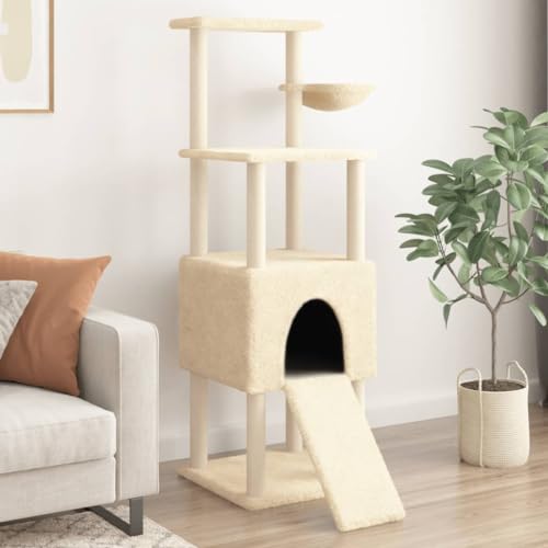 Homvdxl 153 cm Kratzbaum mit Katzenhaus und Kratzbäumen für Indoor-Katzen, Aktivitätszentrum Katzenmöbel mit gemütlichem Korb und Kletterrampe - Creme Homvdxl 153 cm Kratzbaum mit Katzenhaus und Kratzbäumen für Indoor-Katzen, Aktivitätszentrum Katzenmöbel mit gemütlichem Korb und Kletterrampe - Creme von Homvdxl