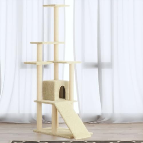 Homvdxl 155 cm großer Katzenbaum Turm mit Katzenhütte für Indoor-Katzen, hoher Katzenturm Aktivitätszentrum mit Kratzbaum, Sprungplattform und Kletterleiter, cremefarben Homvdxl 155 cm großer Katzenbaum Turm mit Katzenhütte für Indoor-Katzen, hoher Katzenturm Aktivitätszentrum mit Kratzbaum, Sprungplattform und Kletterleiter, cremefarben von Homvdxl