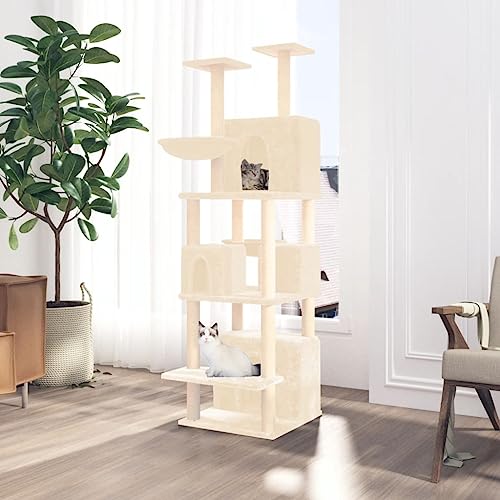 Homvdxl 180 cm hoher Katzenbaum, großer Katzenturm für Indoor-Katzen mit 3 Katzenhütten, Sisalüberzogenen Kratzstämmen, 2 Körben und mehrstufigen Plattformen für Katzen, Creme Homvdxl 180 cm hoher Katzenbaum, großer Katzenturm für Indoor-Katzen mit 3 Katzenhütten, Sisalüberzogenen Kratzstämmen, 2 Körben und mehrstufigen Plattformen für Katzen, Creme von Homvdxl