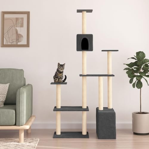 Homvdxl Großer Kratzbaum, 180 cm Katzenturm für große Katzen, 2 Katzenhütten mit Sisalüberzogenen Kratzbäumen & hoher Sitzstange für Indoor-Katzen - Dunkelgrau Homvdxl Großer Kratzbaum, 180 cm Katzenturm für große Katzen, 2 Katzenhütten mit Sisalüberzogenen Kratzbäumen & hoher Sitzstange für Indoor-Katzen - Dunkelgrau von Homvdxl