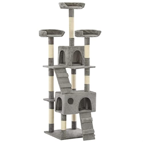 Homvdxl Katzenbaum Turm für Indoor-Katzen mit Katzenhütte, gemütliches Plüsch-Katzenhaus mit Kletterleiter & Sitzstangenplattform, Katzenmöbel Haustierhaus mit Katzenkratzstämmen - Grau Homvdxl Katzenbaum Turm für Indoor-Katzen mit Katzenhütte, gemütliches Plüsch-Katzenhaus mit Kletterleiter & Sitzstangenplattform, Katzenmöbel Haustierhaus mit Katzenkratzstämmen - Grau von Homvdxl
