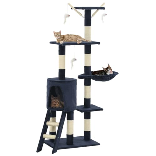 Homvdxl Katzenbaum für kleine Indoor-Katzen, 138 cm Plüsch-Katzenturm mit Katzenhütte, Hängematte und Sisal-Katzenkratzbaum & Hängespielzeug für Kätzchen Katzen - Dunkelblau Homvdxl Katzenbaum für kleine Indoor-Katzen, 138 cm Plüsch-Katzenturm mit Katzenhütte, Hängematte und Sisal-Katzenkratzbaum & Hängespielzeug für Kätzchen Katzen - Dunkelblau von Homvdxl