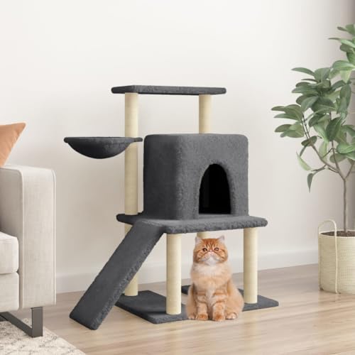 Homvdxl Katzenbaum für kleine Indoor-Katzen, mehrstufiger Katzenturm mit gemütlicher Katzenhütte, kleiner Hängematte, Spielrampe und Sisal-Katzenkratzbaum für Kätzchen, Dunkelgrau Homvdxl Katzenbaum für kleine Indoor-Katzen, mehrstufiger Katzenturm mit gemütlicher Katzenhütte, kleiner Hängematte, Spielrampe und Sisal-Katzenkratzbaum für Kätzchen, Dunkelgrau von Homvdxl