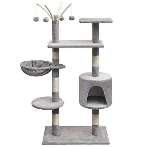 Homvdxl Katzenbaumturm, 125 cm T, mehrstöckige Katzenhaus-Möbel mit Kratzbaum, Hängematte & Spielspielzeug, Aktivitätszentrum für Kätzchen, Haustierhaus, Spielen - Grau Homvdxl Katzenbaumturm, 125 cm T, mehrstöckige Katzenhaus-Möbel mit Kratzbaum, Hängematte & Spielspielzeug, Aktivitätszentrum für Kätzchen, Haustierhaus, Spielen - Grau von Homvdxl