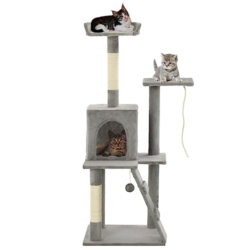 Homvdxl Mehrstöckiger Kratzbaum mit Sisalüberzogenen Kratzstämmen, Plüschhöhle, Spielleiter und Spielzeug, Sitzstangenplattform, Aktivitätszentrum für Kätzchen, Katzen und Haustiere - Grau Homvdxl Mehrstöckiger Kratzbaum mit Sisalüberzogenen Kratzstämmen, Plüschhöhle, Spielleiter und Spielzeug, Sitzstangenplattform, Aktivitätszentrum für Kätzchen, Katzen und Haustiere - Grau von Homvdxl
