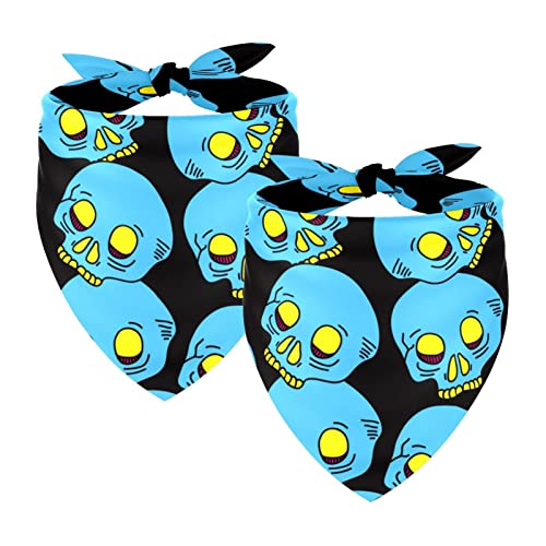 Blaues Zucker-Totenkopf-Muster, 2 Packungen Hundehalstücher, leicht, atmungsaktiv, verstellbar, Zubehör, Hundetuch, klein, mittel, groß, Hunde, Katzen, Welpen, Haustiere von Honexa