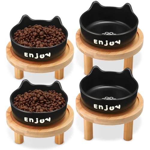 Honeydak 4 flache erhöhte Katzennäpfe mit Bambusständer, Keramikgeschirr, geeignet für Futterstationen für Haustiere, bequemes Essen, Innenbereich, für Katzen und Kätzchen, Schwarz Honeydak 4 flache erhöhte Katzennäpfe mit Bambusständer, Keramikgeschirr, geeignet für Futterstationen für Haustiere, bequemes Essen, Innenbereich, für Katzen und Kätzchen, Schwarz von Honeydak