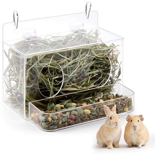 Honeydak Acryl Kaninchen Heu-Futterspender mit Deckel, zwei in einem hängenden Meerschweinchen-Heu-Futterspender mit Haken, Futterspender für Kaninchen, Meerschweinchen, Chinchilla von Honeydak
