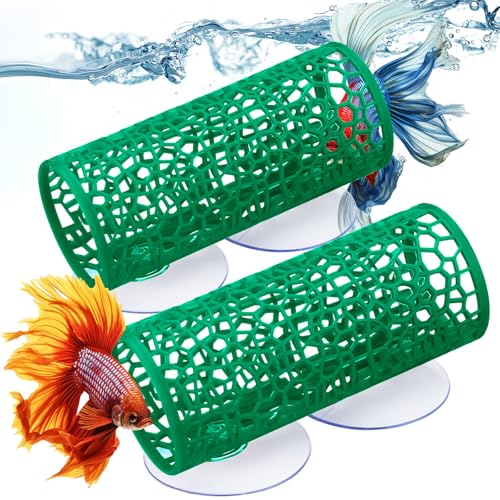Honeydak Betta Aquarium-Zubehör, Betta-Tunnel, Fischspielzeug, sichere hohle Hängematte, Höhle, Aquarium-Dekoration mit Saugnäpfen für kleine Garnelen, Reptilien, Guppies (Grün, Versteckrohr) von Honeydak