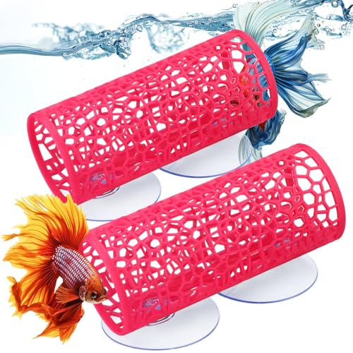 Honeydak Betta Aquarium-Zubehör, Betta-Tunnel, Fischspielzeug, sichere hohle Hängematte, Höhle, Aquarium-Dekoration mit Saugnäpfen für kleine Garnelen, Reptilien, Guppies (Rosa, Versteckrohr) von Honeydak