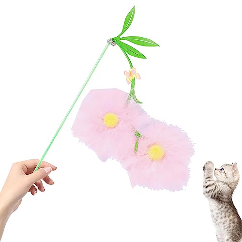 Hongjingda Katzen-Teaser-Spielzeug - Blumenfeder Interaktives Spielzeug Glocke Niedlicher Katzenstab,Katzenspielzeug, umweltfreundlich, weiches Haustierspielzeug für Zuhause, Katzencafé von Hongjingda