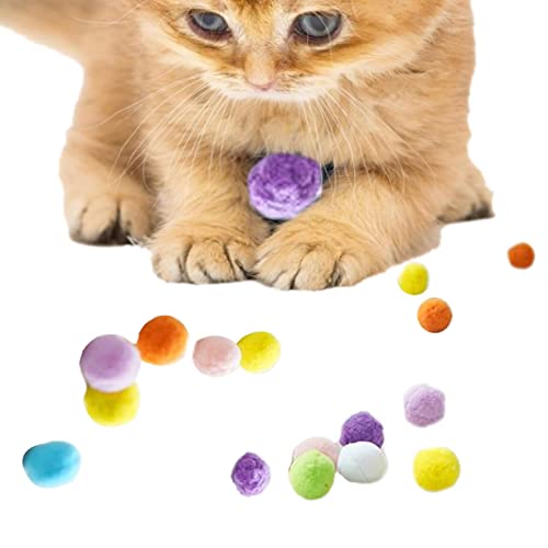 Honhoha Interaktiver Katzenball, Katzenballspielzeug - Tragbare Katzen-Pom-Pom-Bälle, 12 Stück | Katzen-Pompom-Bälle, Katzenball-Spielzeug, elastischer Plüschball, interaktives Spielzeug für den von Honhoha
