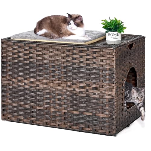 Katzentoilette mit Katzentoilette, handgewebtes Kunststoff-Rattan-Katzenhaus, keine Installation, versteckter Katzen-Waschraum, Haustierkiste für Balkon, Schlafzimmer, Wohnzimmer Katzentoilette mit Katzentoilette, handgewebtes Kunststoff-Rattan-Katzenhaus, keine Installation, versteckter Katzen-Waschraum, Haustierkiste für Balkon, Schlafzimmer, Wohnzimmer von Honiakaka