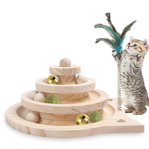 Honicemar 3-Lagiges Turm-Katzenspielzeug mit Ball und Schiene Interaktives Rollspielzeug mit 3 Arten von Bällen für Katzen zum Spielen im Innenbereich Kätzchenspaß, Geistige und Körperliche Bewegung von Honicemar