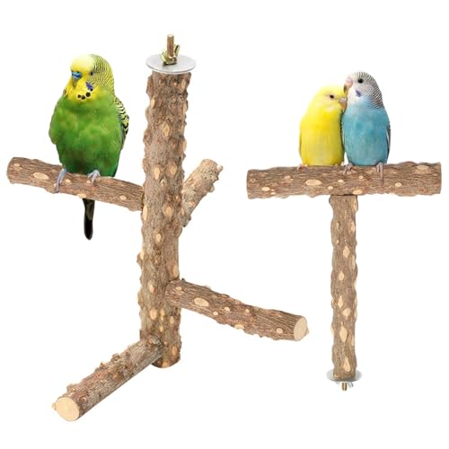 Honicemar Holz Vogel Sitzstangen Set - 2 Stück Vogelkäfig Zubehör mit T-Form & Kletterständer, Spielzeug für Kleine bis Mittelgroße Papageien, Fördert Bewegung Mentale Gesundheit Honicemar Holz Vogel Sitzstangen Set - 2 Stück Vogelkäfig Zubehör mit T-Form & Kletterständer, Spielzeug für Kleine bis Mittelgroße Papageien, Fördert Bewegung Mentale Gesundheit von Honicemar