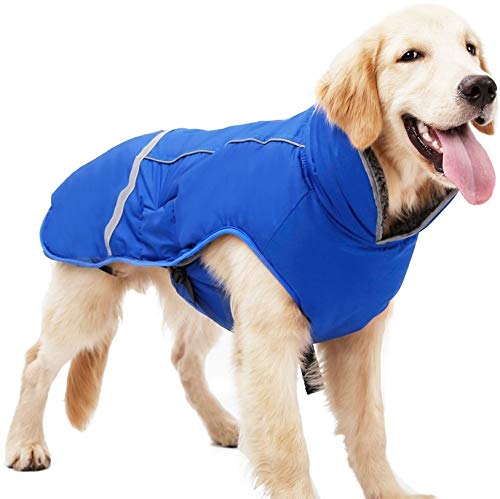 Honmao Warme Hundekleidung für große Hunde, gepolsterte Winterjacke Weste, wasserdicht, reflektierend und warm, Größe L (Brustumfang: 50-80 cm, Länge: 40,9 cm), Blau von Honmao