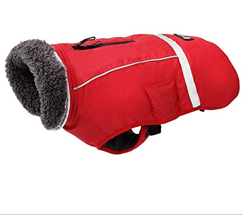 Honmao Warme Hundekleidung für große Hunde, gepolsterte Winterjacke Weste, wasserdicht, reflektierend und warm, Größe L (Brustumfang: 50-80 cm, Länge: 40,9 cm), Rot) von Honmao