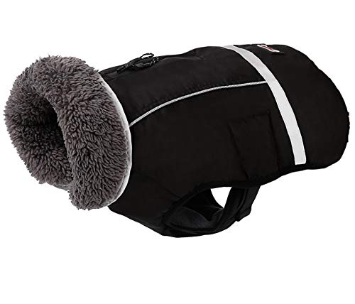 Honmao Warme Hundekleidung für große Hunde, gepolsterte Winterjacke Weste, wasserdicht, reflektierend und warm, Größe L (Brustumfang: 50-80 cm, Länge: 40,9 cm), Schwarz von Honmao