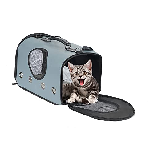 HonourHope Premium Haustier-Transporttasche für Fluggesellschaften zugelassen, weiche Seiten, zusammenklappbar, tragbare PU-Katzentasche mit Netzfenstern und porösem Design, ideal kleine Hunde Katzen von HonourHope