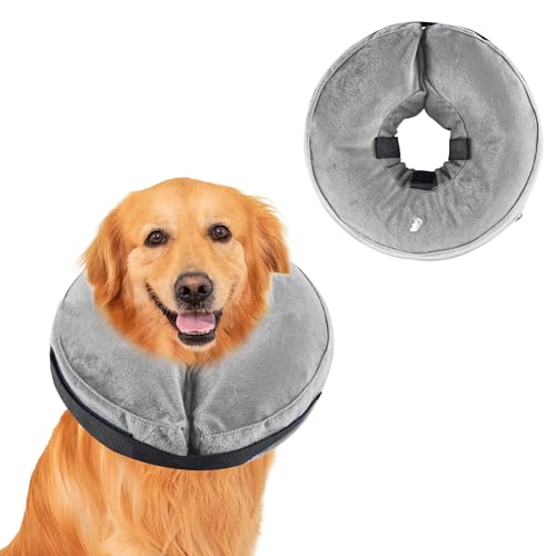 Aufblasbare Halskrause Hund Einstellbar Hundekragen Leckschutz Schutzkragen Hunde Hundehalskrause Weich Halskragen Hund der die Sicht Nicht Blockiert für Genesung nach Operationen oder Wunden Grau XL von Honprodu