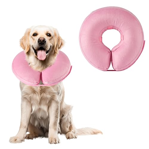 Aufblasbare Halskrause Hund Einstellbar Hundekragen Leckschutz Schutzkragen Hundehalskrause Weich Halskragen Hunde der die Sicht Nicht Blockiert für Genesung nach Operationen oder Wunden Rosa L von Honprodu