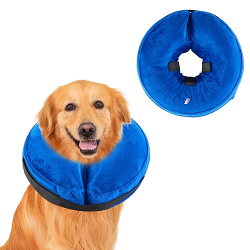 Honprodu Aufblasbare Halskrause Hund, Einstellbar Schutzkragen Hunde, Hundekragen Leckschutz für Genesung nach Operationen oder Wunden, Hundehalskrause der Die Sicht Nicht Blockiert(Blau XL) von Honprodu