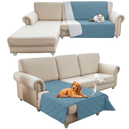 HonunG Wasserdichte Haustierdecke, wendbarer Haustiersofabezug, Teppich, für Hund und Katze, große Haustierdecke, Sofa, Couch, Möbelschutz für Kinder, Hunde, Katzen (218,4 x 208,3 cm, Graublau) von HonunG