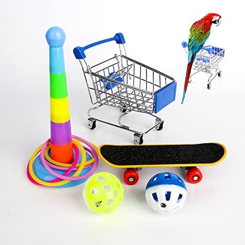 Hoobao 5 Stück Papagei Training Spielzeug Set,Mini-Einkaufswagen,Skateboard Intellektuelles Spielzeug, Papageien stehendes Trainingsspielzeug Papageien-Intelligenzspielzeug für Wellensittich von Hoobao