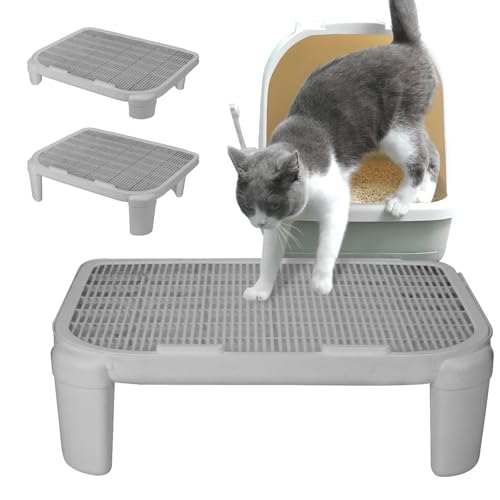 Katzenrampe für Katzentoilette, Katzentoilettenrampe, verstellbar, doppellagig, mit Filterfunktion, erhöhte Katzentoilettenstufe, Katzentoilettenrampe für kleine und ältere Katzen (grau) von Hoohnnaa
