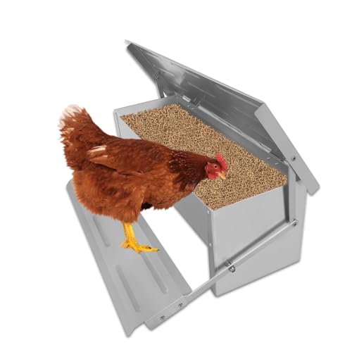 Hooomyai Sparsamer und praktischer automatischer Hühner-Futterspender, verzinkter Stahl, 4,5 kg Kapazität, On-Demand-Fütterung für 12 Hühner, Anti-Flick-Grill von Hooomyai