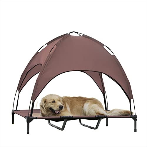 Hooyeatlin Großes erhöhtes Hundebett mit Baldachin, verbessertes 121,9 cm, erhöhtes Hundebett für den Außenbereich, mit abnehmbarem Schattenzelt, Braun (L Größe) von Hooyeatlin