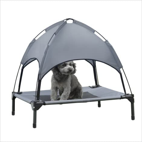Hooyeatlin Kleines erhöhtes Hundebett mit Baldachin, für den Außenbereich, erhöhtes Hundebett mit abnehmbarem Schattenzelt, Grau (S-Größe) von Hooyeatlin