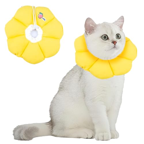 Halskrause Katze, Einstellbar wasserdichte Katzenkragen, Weich Sonnenblume Leckschutz Katze, Halskragen Katzen für Klein Hund Nach Operation Schutzkragen (Gelb, S) von Hopton