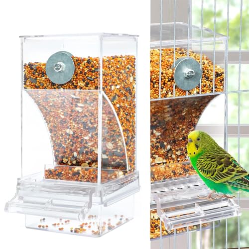 Hoquare No Mess Bird Feeder, Acrylic Automatic Parrot Feeder No Mess Bird Cage Feeder Transparent Bird Seed Food Dispenser Bird Cage Accessories, for Small Medium Sittiche Nymphensittiche von Hoquare
