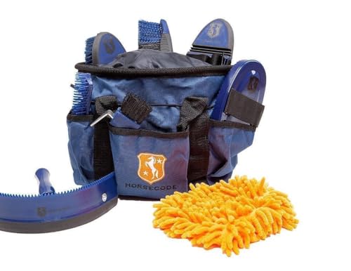 Horsecode Shinning Star N: 10-teiliges Pferdebürsten-Set mit Putztasche in Blau für unisex Pferdebesitzer von Horsecode