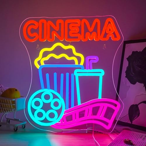 Horseneon Cinema Neon Schild Kino Neonlicht Kino LED Neonschilder für die Wand USB-Dimmer-Neonlicht für Schlafzimmer Kino mit Popcorn Neonlichtschilder für Wand Wohnzimmer von Horseneon