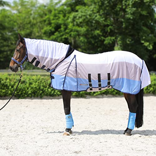 Fliegendecke Horsenjoy blau-beige-Weiß mit Halsteil Davina (155 cm) von Horsenjoy
