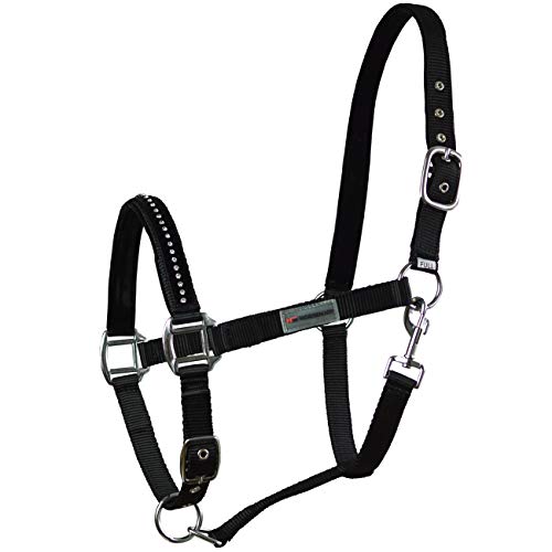 Horsenjoy Halfter Glitter Strass - Steine Pferdehafter Crystal Stallhalfter (Pony, schwarz) von Horsenjoy