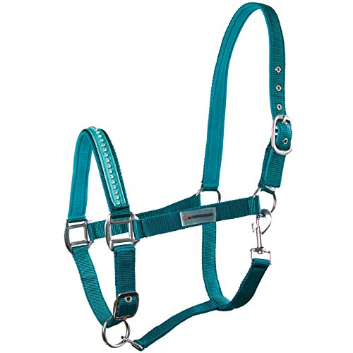 Horsenjoy Halfter Glitter Strass - Steine Pferdehafter Crystal Stallhalfter (Pony, türkis) von Horsenjoy