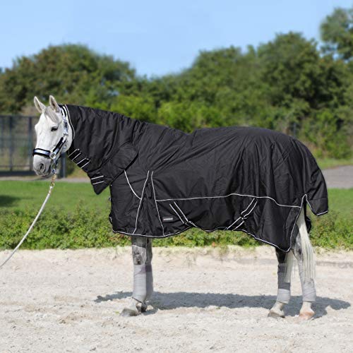 Horsenjoy Pferdedecke Regendecke Winterdecke Outdoordecke Paddockdecke mit Halsteil 300g 200g Füllung Aspen (125 cm, 300 g schwarz) von Horsenjoy