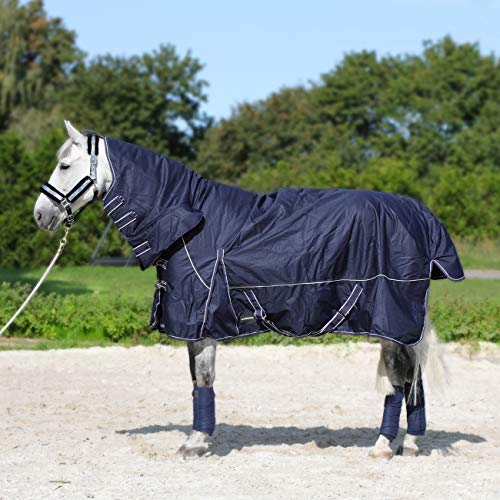 Horsenjoy Pferdedecke Regendecke Winterdecke Outdoordecke Paddockdecke mit Halsteil 300g 200g Füllung Aspen (155 cm, 200 g dunkelblau) von Horsenjoy