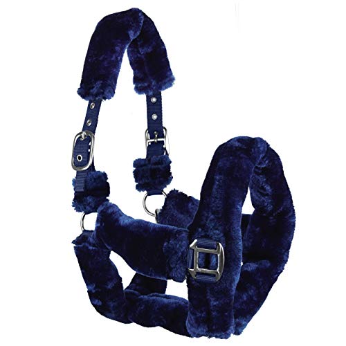Horsenjoy Pferdehalfer Kunstlammfell Cuddly Transporthalfter weich gepolstert (Cob, dunkelblau) von Horsenjoy