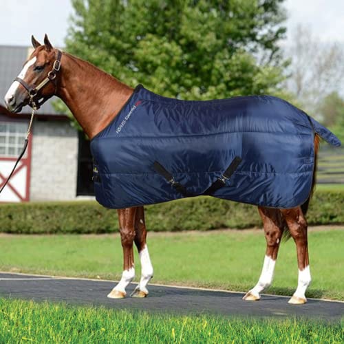 Horses, Stalldecke Essential 350gr, Hervorragend Verarbeitete Decke, Nützlich zum Schutz des Pferdes vor Temperaturschwankungen und Insekten (128 cm, Blau/Schwarz) von Horses