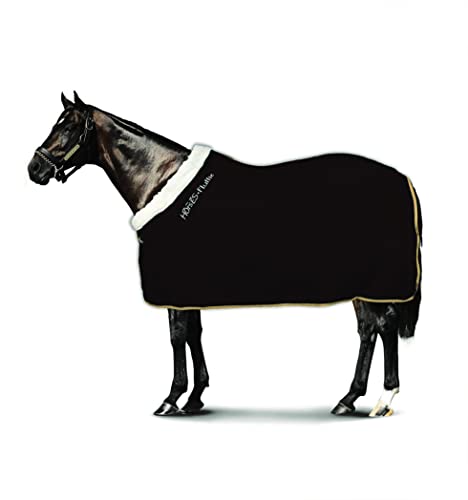 Horses, Flauschige Pile-Pferdedecke mit Pelleinsatz am Hals, für Spaziergänge Ideal und Bequem, mit Nylonschwanz (128 cm, Schwarz) von Horses