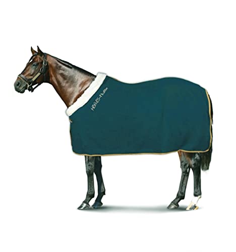 Horses, Flauschige Pile-Pferdedecke mit Pelleinsatz am Hals, für Spaziergänge ideal und bequem, mit Nylonschwanz (135 cm, Dunkelgrün) von Horses