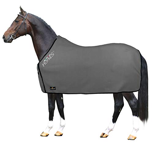 Horses, Fleece Pferdedecke, Basismodell, weich und bequem, ideal für Transport und Feierabend, Größe XS-120cm bis XXL-162cm, erhältlich (Grau-145 cm) von Horses