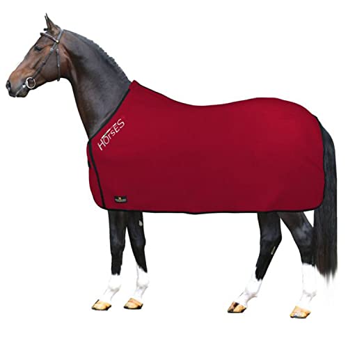 Horses, Fleece Pferdedecke, Basismodell, weich und bequem, ideal für Transport und Feierabend, Größe XS-120cm bis XXL-162cm, in verschiedenen Farben erhältlich (Rot-162 cmL) von Horses