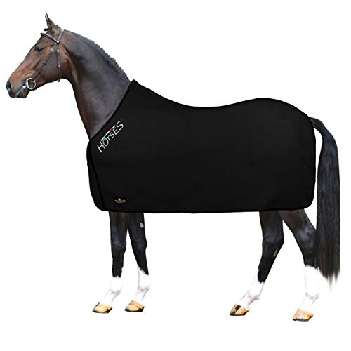 Horses, Fleece Pferdedecke, Basismodell, weich und bequem, ideal für Transport und Feierabend, Größe XS-120cm bis XXL-162cm, in verschiedenen Farben erhältlich (Schwarz- 155 cm) von Horses