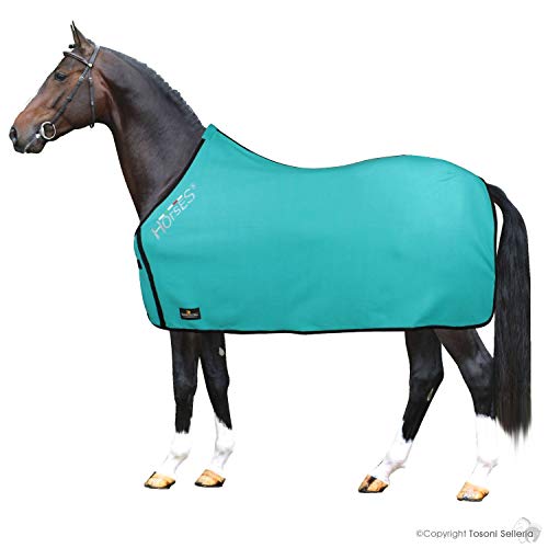 Horses, Fleece Pferdedecke, Basismodell, weich und bequem, ideal für Transport und Feierabend, Größe XS-120cm bis XXL-162cm, in verschiedenen Farben erhältlich (Türkis- 135 cm) von Horses